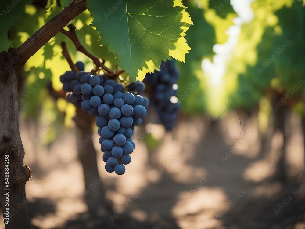 Obraz premium The grape plantation with Windows bunches of purple grapes