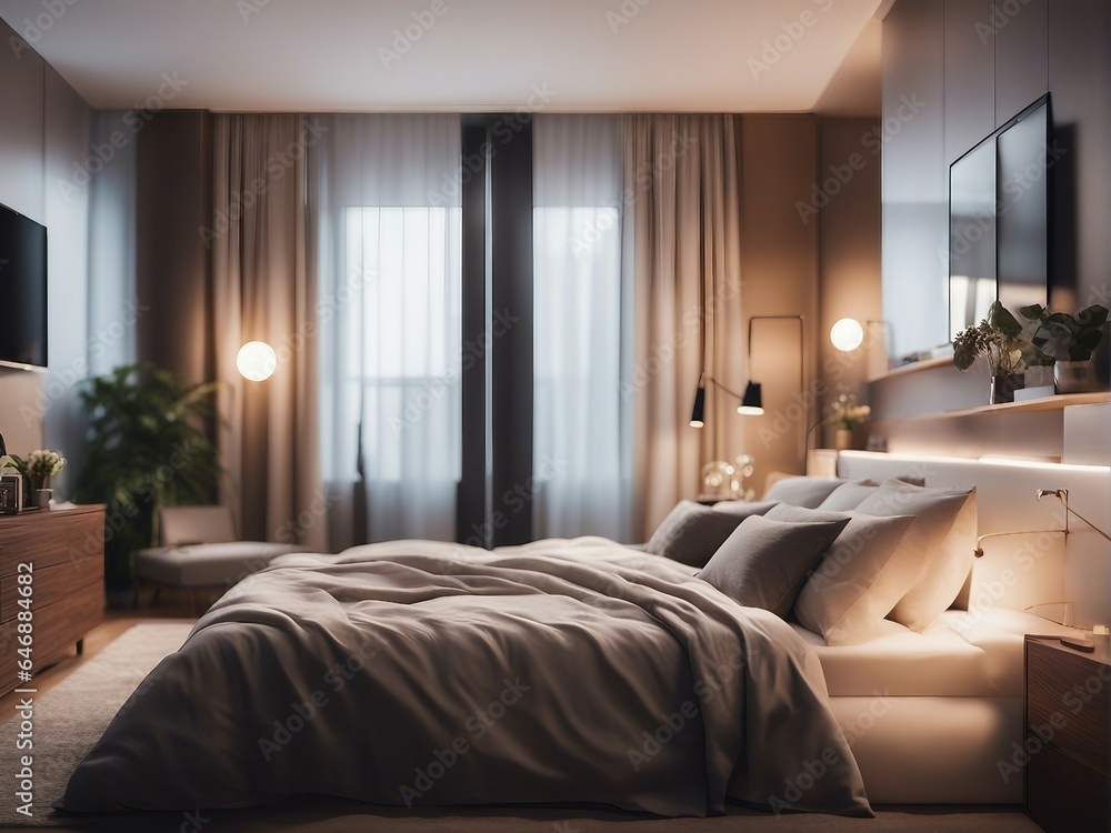 The interior of a modern and minimalist double bedroom The interior of a modern and minimalist double bedroom