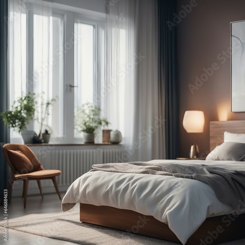 Double bedroom interior with wardrobe bed