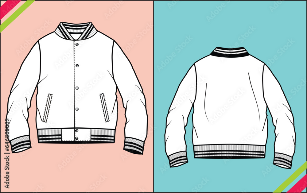 BASIC WHITE BOMBER JACKET SKETCH FASHION TEMPLATE TECHNICAL