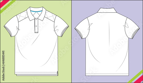 BOYS POLO T SHIRT WITH FLIT SKETCH FASHION TEMPLATE TECHNICAL DRAWING ILLUSTRATION