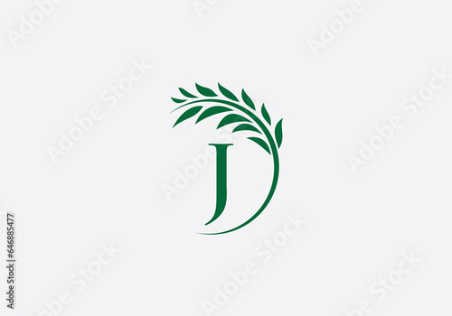 Laurel wreath green leaf logo and Vintage wheat logo design monogram vector