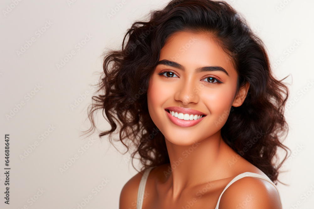 closeup of a beautiful young asian indian model smiling with clean teeth.ideal for dental ad advertising. isolated on white background closeup of a beautiful young asian indian model smiling with clean teeth.ideal for dental ad advertising. isolated on white background