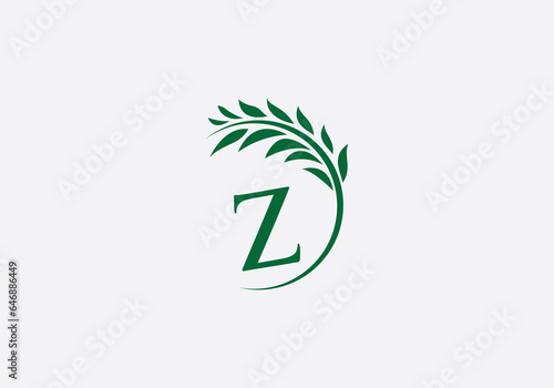 Laurel wreath green leaf logo and Vintage wheat logo design monogram vector