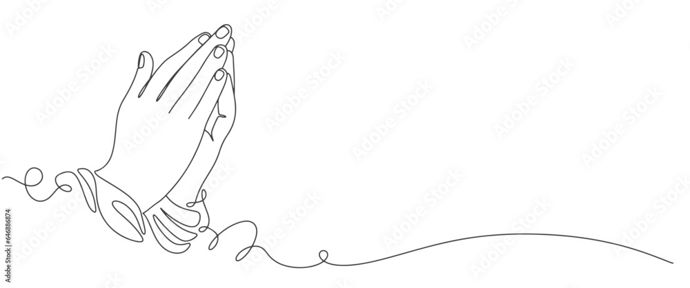 Praying hand line art vector illustration - obrazy, fototapety, plakaty 