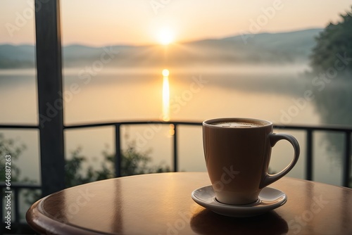 Steamy Morning Refreshment with Aromatic Roasted Coffee and Croissant on a Table