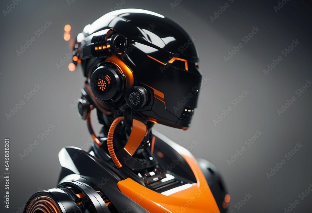AI generated illustration of a robotic figure against a gray background AI generated illustration of a robotic figure against a gray background