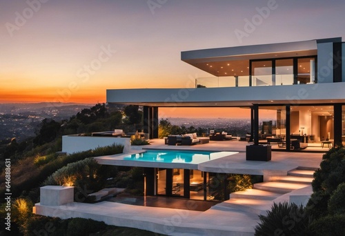 Stunning modern home perched on a hilltop, AI-generated. © Storyfootage/Wirestock Creators