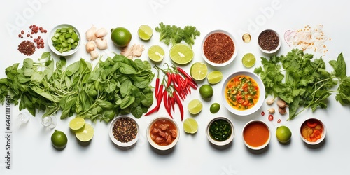 Pho Ingredient Background - Top-Down View on White Table