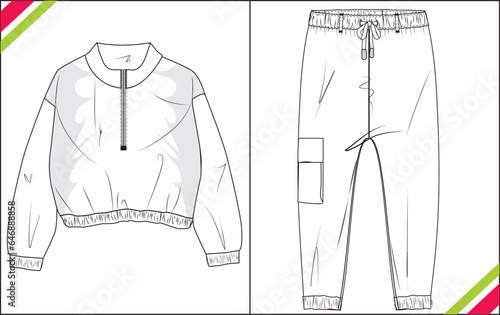  INFANT KIDS SWEATSHIRT WITH JOGGER DRESS DRAWING SKETCH PATTERN TEMPLATE