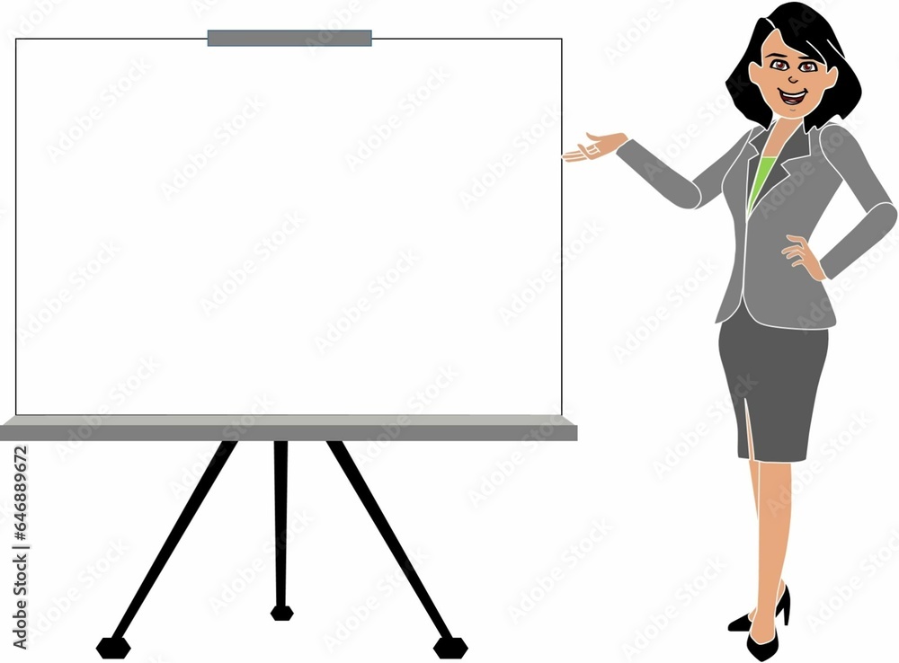a business woman pointing to a flip chart board while presenting something a business woman pointing to a flip chart board while presenting something