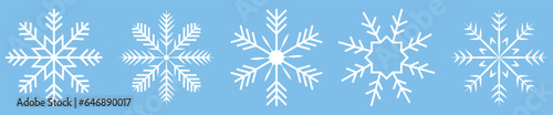 Snowflake white icons. Vector illustration isolated on blue background