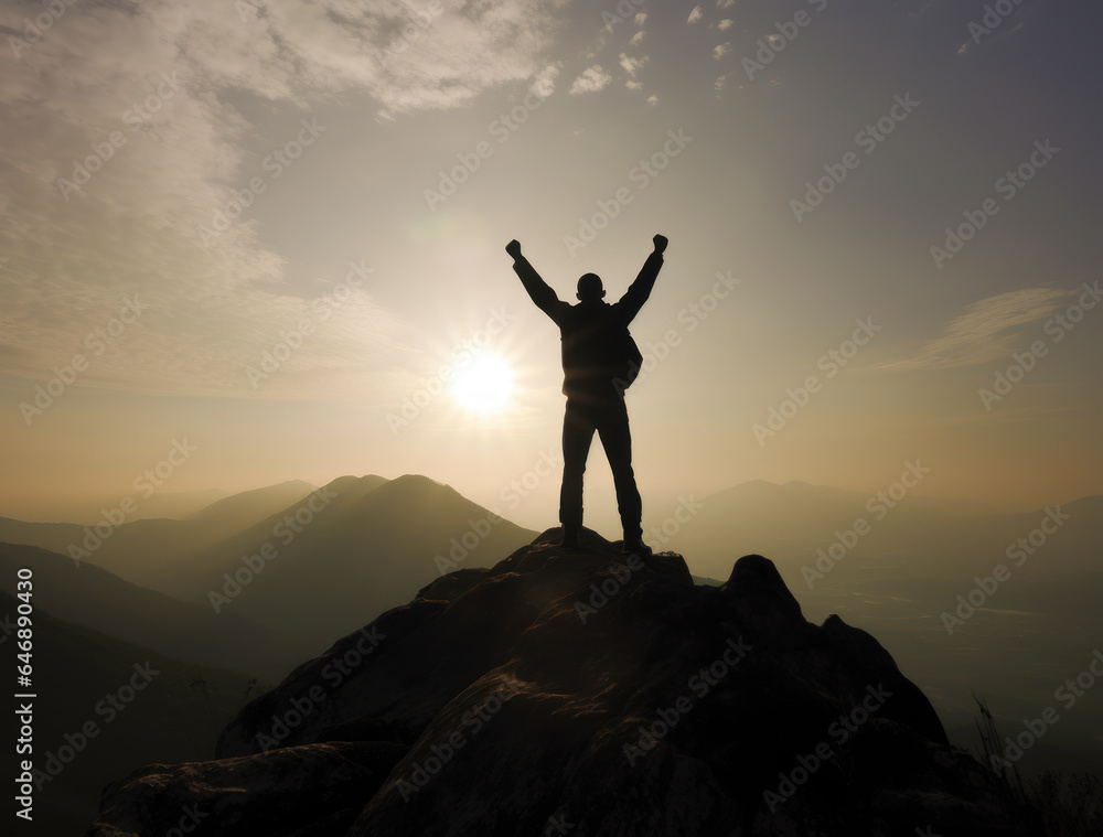 Silhouette of a successful person reaching the top