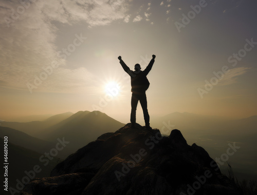 Silhouette of a successful person reaching the top © PolacoStudios