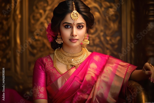 Graceful Bride in Royal Pink and Gold Paithani Saree