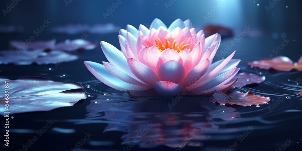 Floating Lotus Flower on Calm Pond Floating Lotus Flower on Calm Pond