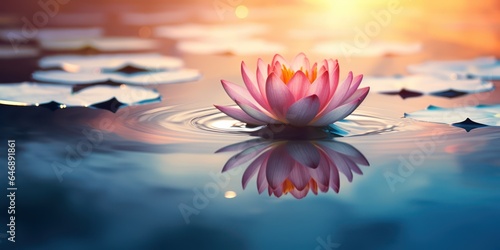 Floating Lotus Flower on Calm Pond