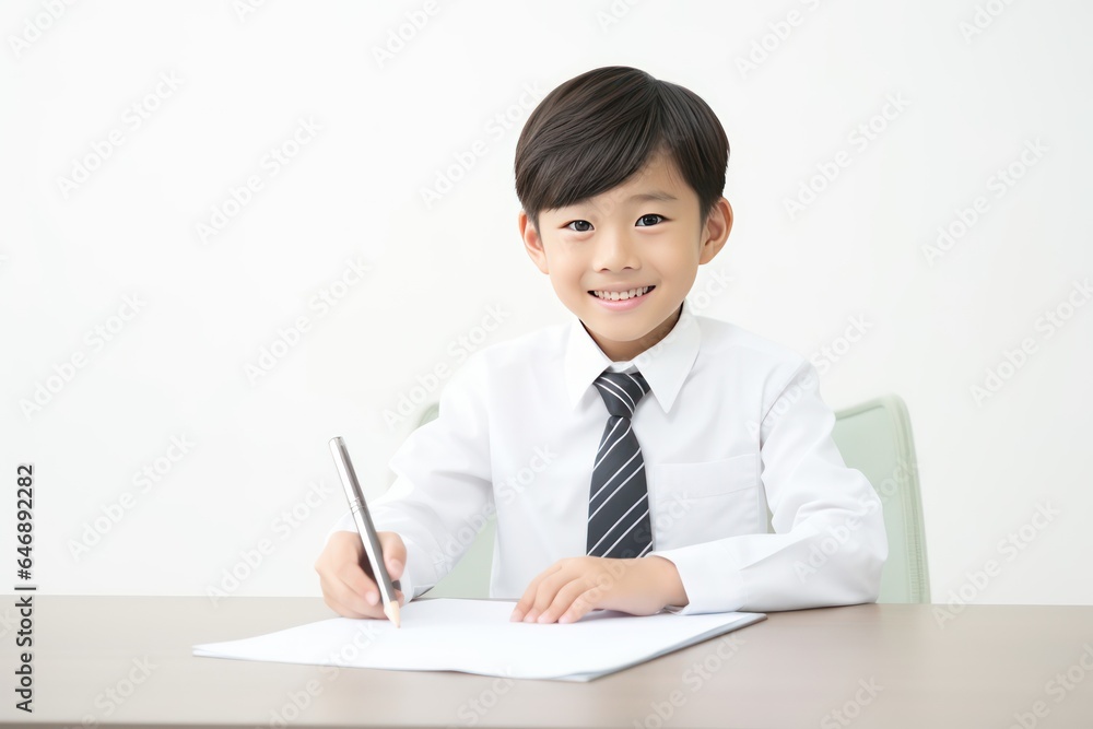 Happy Japanese School Boy Doing Homework Happy Japanese School Boy Doing Homework