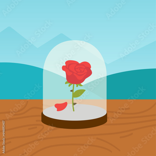 Illustration of magic object with an enchanted rose, story Beauty and the Beast