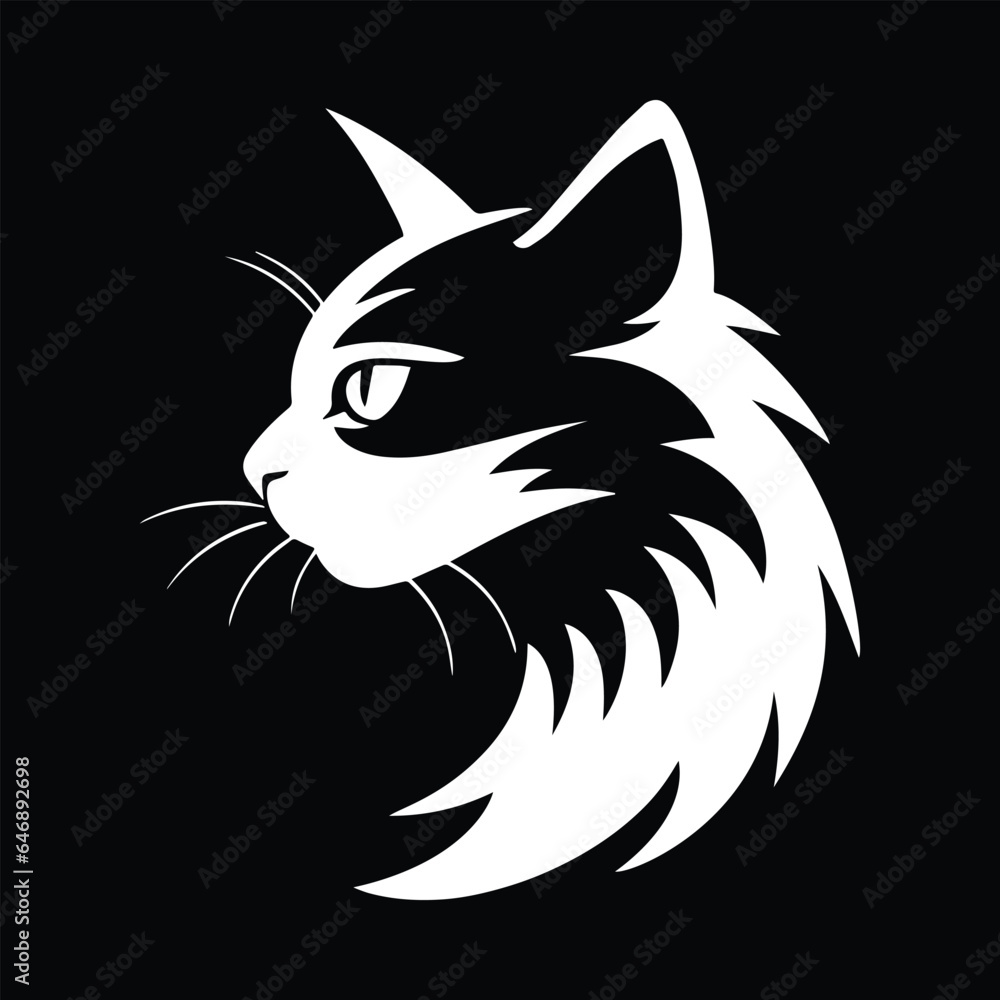 Cat negative space logo on black background. Isolated pet shop cat logo design. Cat negative space logo on black background. Isolated pet shop cat logo design.