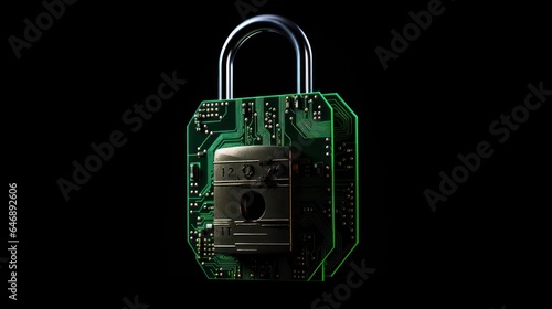 Lock Embedded on Circuit Board, Black and Green