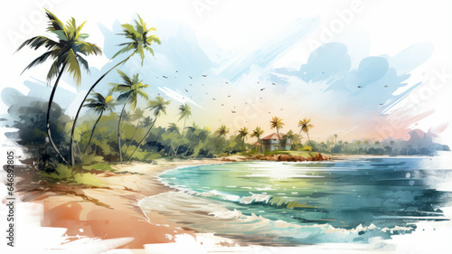 vector art of Holiday summer travel vacation illustration - Watercolor painting of palms.generative ai photo