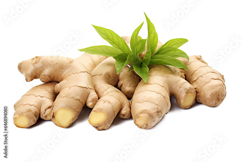 Group of Ginger root rhizome isolated on transparent background, Asian organic Herb and spice concept, Natural organic healthy plant. photo