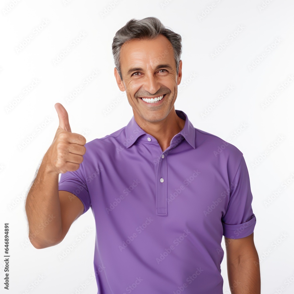 A happy smiling Man in Purple Shirt isolated on white background A happy smiling Man in Purple Shirt isolated on white background