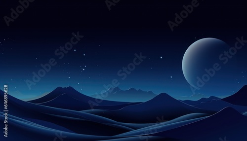 A blue night landscape with Glowing moon in sky with and mountains A Minimalistic Illustration