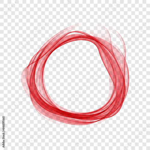 Transparent smooth flow of red smoky wave in a circle. Abstract design element, frame.