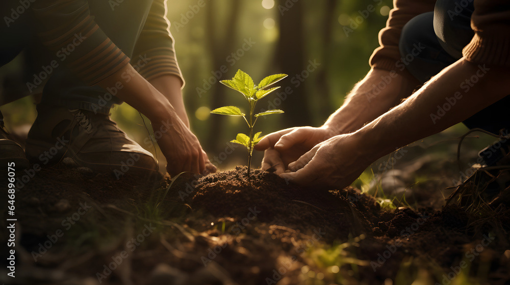 Teamwork in Action, Planting Young Trees. Green Initiatives, Planting ...