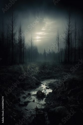 Dark and sinister landscape by night in late autumn © britaseifert