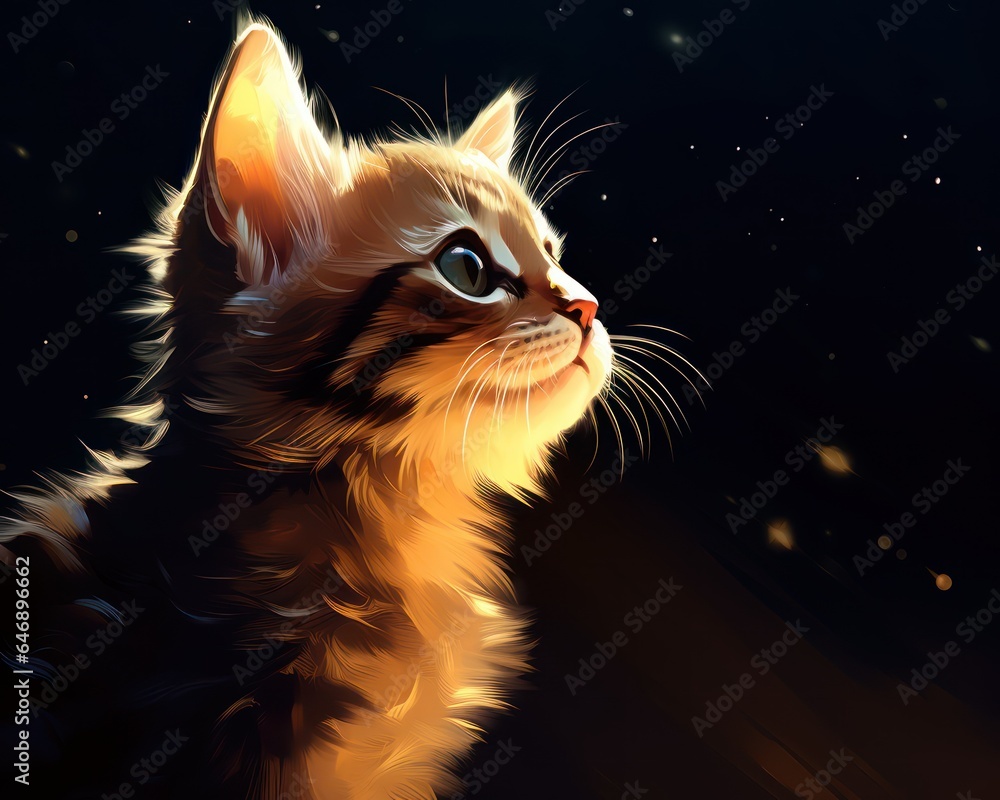 Illustration of Kitten in Side View with Backlight - 64K Quality