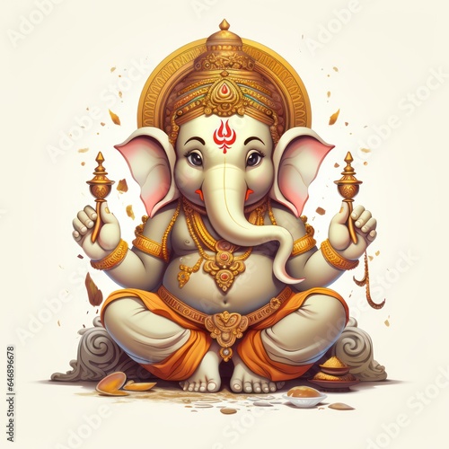 Illustration of Cute Trimukha Ganapati on White Background