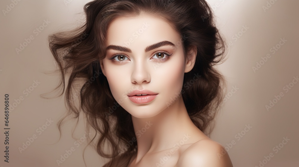beauty, makeup, and a lady portrait with skin radiance, cosmetics, and face care. With confidence, a young female model on a white background. 