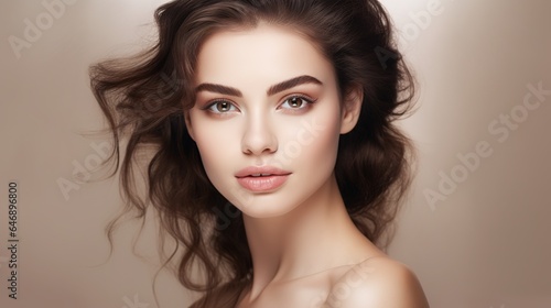 beauty, makeup, and a lady portrait with skin radiance, cosmetics, and face care. With confidence, a young female model on a white background. 