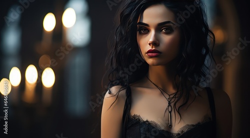 Ultra-Realistic Photograph of Stunning Beautiful Gothic Woman with scary and sad expression © Usablestores