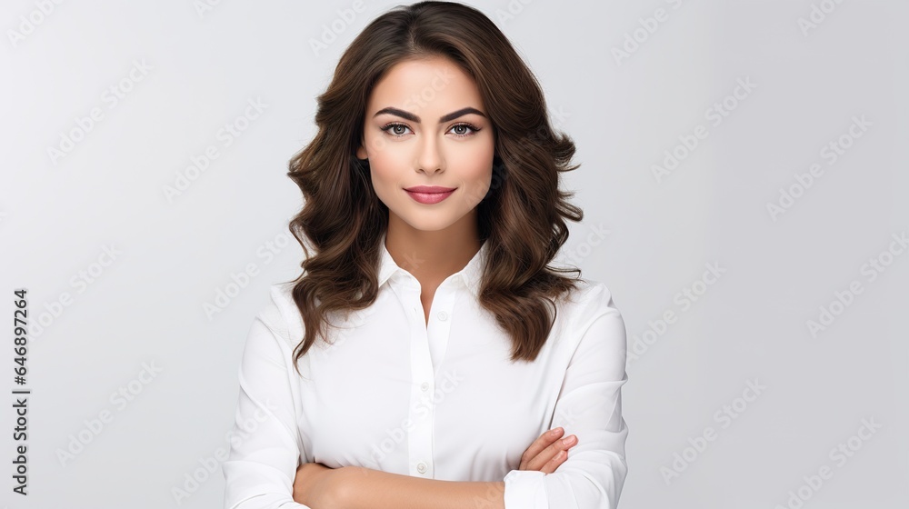 professional confident businesswoman with crossed arms standing on white background professional confident businesswoman with crossed arms standing on white background