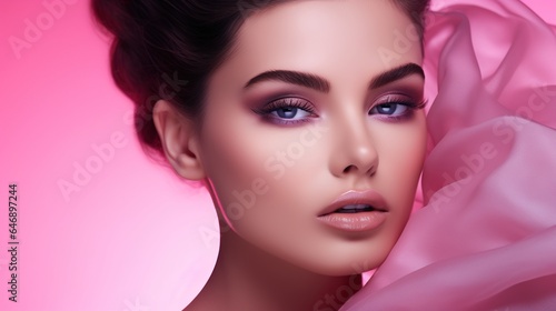 Closeup of a woman with healthy skin, natural make-up, and a beautiful face. Skin care concept for clean, fresh skin Commercial concept for facial care and treatment.