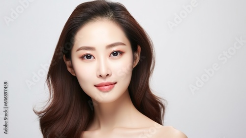 Asian beauty with exquisite healthy glow skin facial with clean fresh skin Face care, facial treatment, commercial concept.