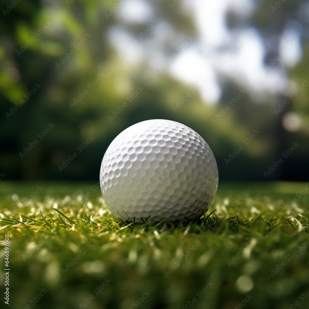 Fondo con detalle y textura de superficie de hierba con pelota de golf de color blanco, con vegetación de fondo Fondo con detalle y textura de superficie de hierba con pelota de golf de color blanco, con vegetación de fondo