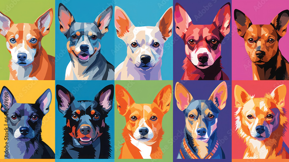 Colorful Dog Breeds Poster in Risography Style Colorful Dog Breeds Poster in Risography Style