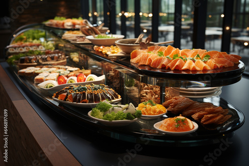 buffet with food in all inclusive hotel