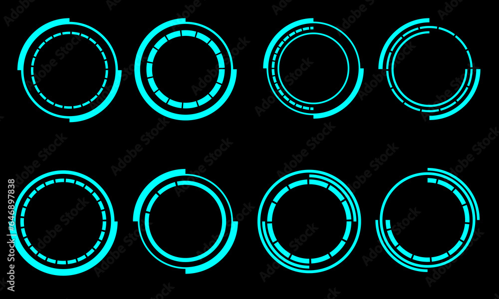 Set of sci fi blue circle user interface elements technology futuristic design modern creative on black background vector Set of sci fi blue circle user interface elements technology futuristic design modern creative on black background vector