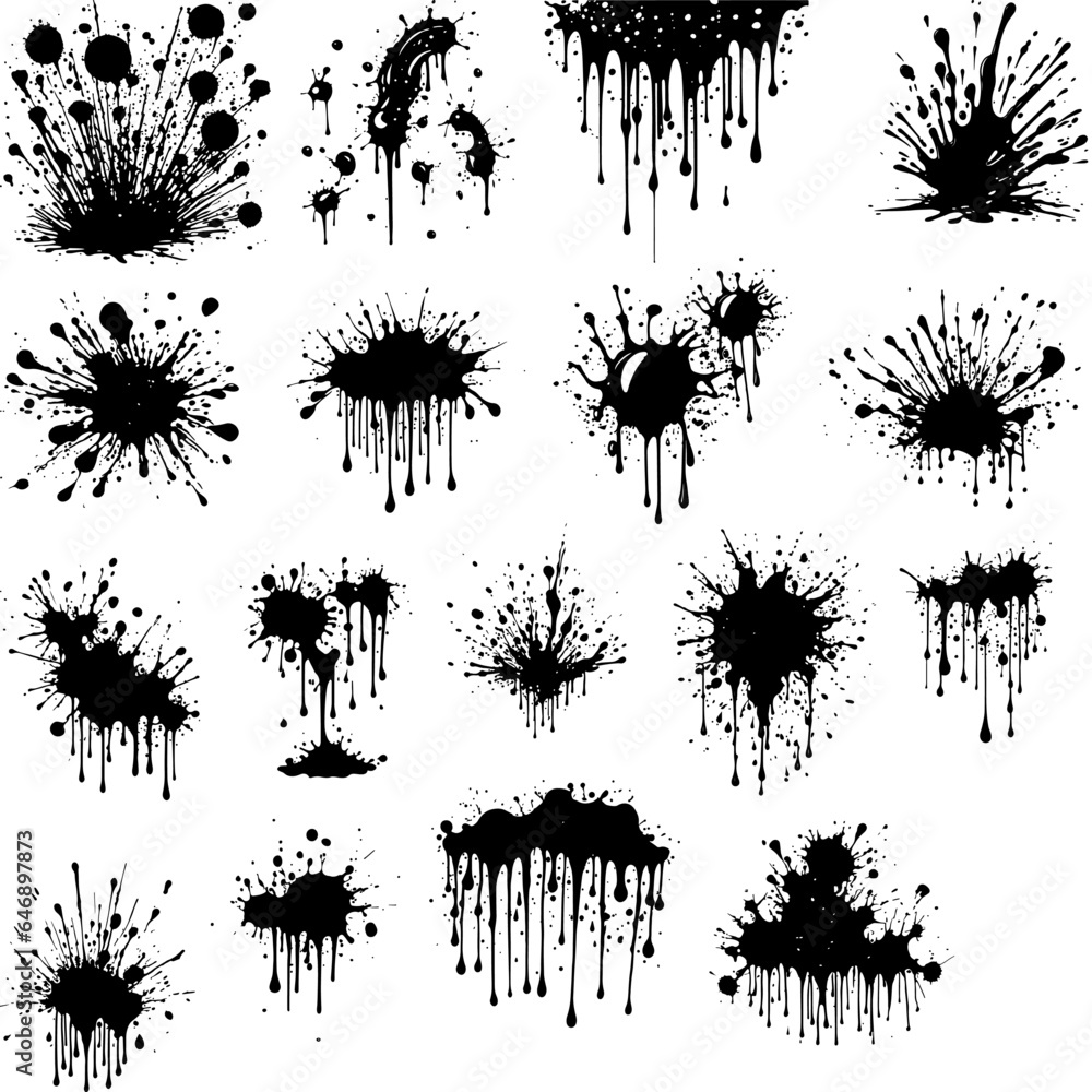black-inked-splatter-dirt-stain-splattered-spray-splash-with-drops-blots-isolated black-inked-splatter-dirt-stain-splattered-spray-splash-with-drops-blots-isolated