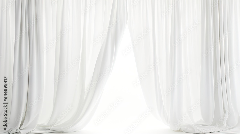 White curtains with a front view isolated on a white background, photo ready for mock up. White curtains with a front view isolated on a white background, photo ready for mock up.