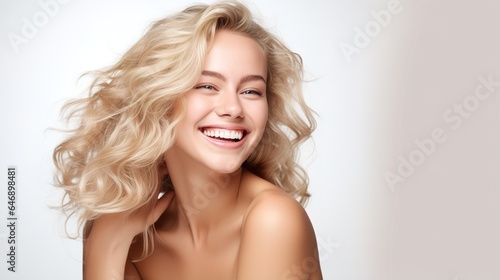 Beautiful young lady with flawless skin. Portrait of a beautiful model wearing no make-up and stroking her face. Spa, skincare, and overall well-being.