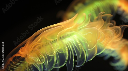 Abstract biology , microscopic view of organic substance, microorganism or cells, macro. Microbiology concept. Scientific background. 3D illustration. glowing organisms in the dark