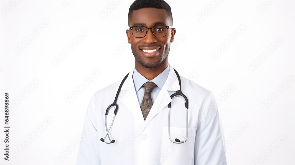 portrait of an african doctor with stethoscope on white background. generative ai portrait of an african doctor with stethoscope on white background. generative ai