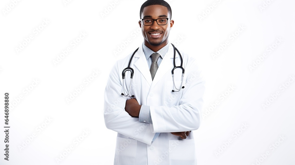 Smiling doctor in a professional uniform, confidently standing with a stethoscope, conveying a friendly and approachable demeanor in a healthcare Smiling doctor in a professional uniform, confidently standing with a stethoscope, conveying a friendly and approachable demeanor in a healthcare